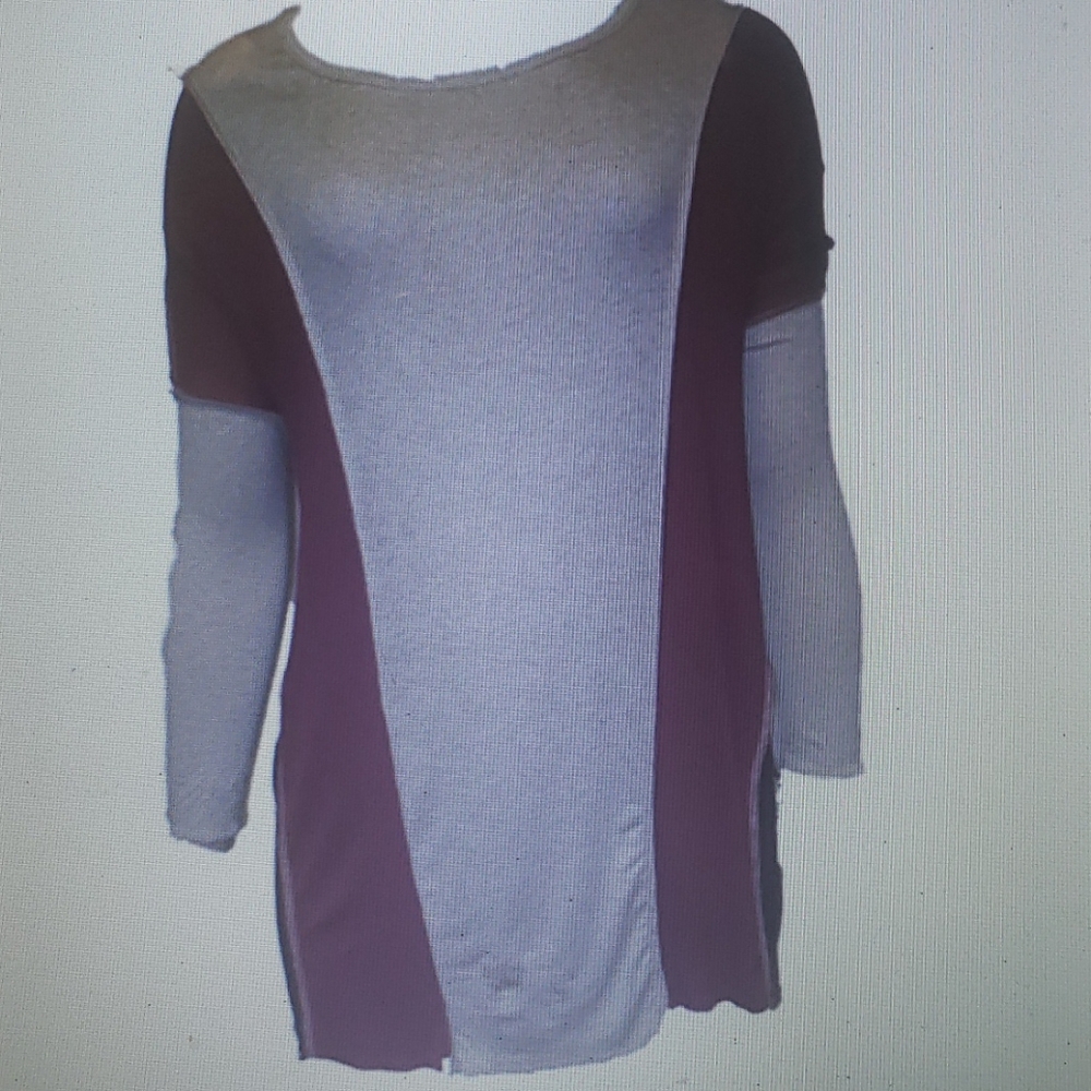 Easel Colorblock Tunic Top Shirt Maroon Oatmeal